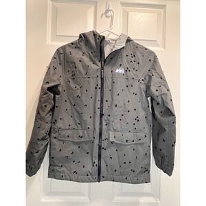 REI Co-Op Kids Rain Jacket Nylon Full Zip Hooded Pockets Gray Size Medium‎ 10-12